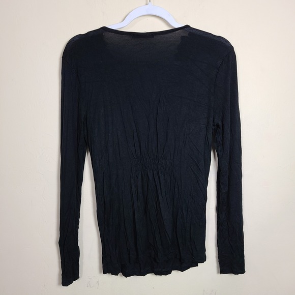 Black Lace Ruffled Long Sleeve Top M Romantic Goth Dark Whimsical Slinky Witchy - Picture 9 of 9